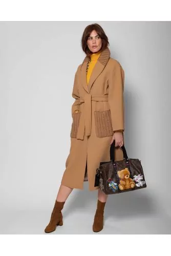 Wool and polyester coat with large collar