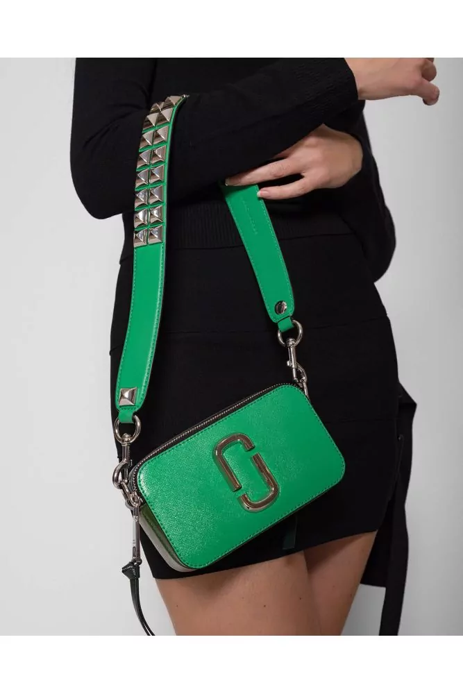 Marc Jacobs - Snapshot Studs - Green leather bag with canvas print and wide  and studded shoulder strap, for women