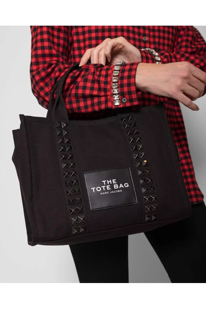 The Small Tote Bag of Marc Jacobs - Black canvas bag decorated with studs  and covered with paint for women