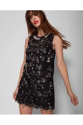 Cotton lace dress with patterned safety pins