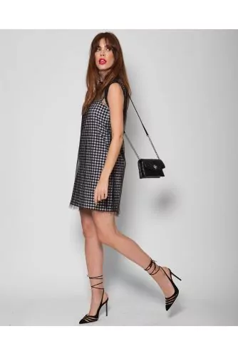 Short flannel cotton strap dress with tulle
