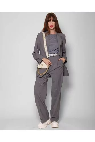 Ensemble oversize veste-pantalon en laine décoré de strass