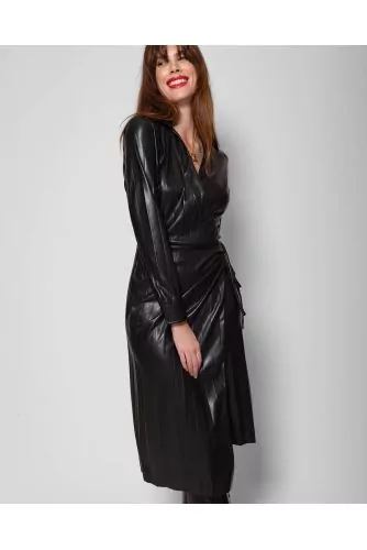 Eco leather wrap dress with waist link
