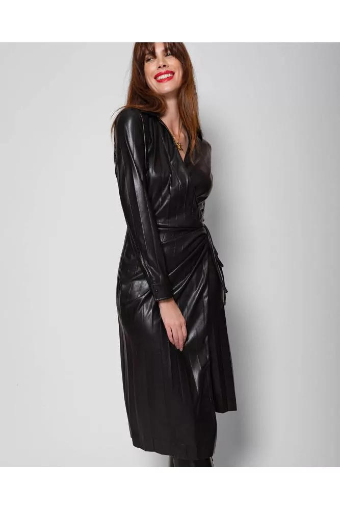 Black leather 2025 wrap dress