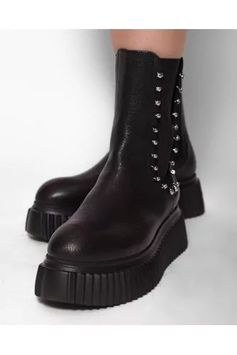 Bottines chelsea en cuir grainé avec élastiques 45