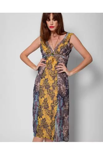 Chiffon dress with tapestry print