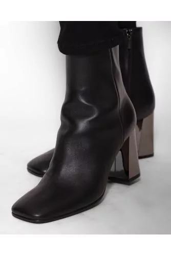 Bottines en cuir nappa à talons et bouts carrés 80