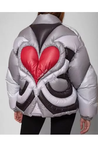 Nylon and goose down jacket with heart on the back