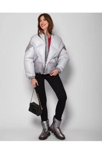 Nylon and goose down jacket with heart on the back