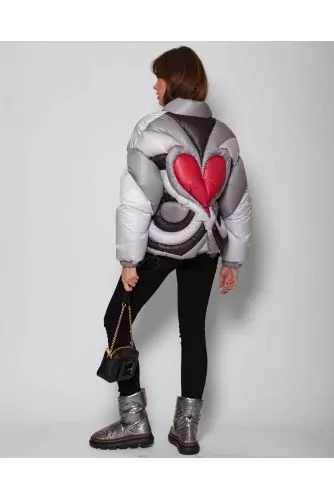 Nylon and goose down jacket with heart on the back