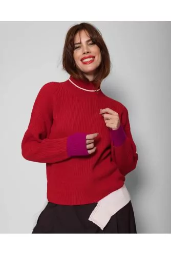 Wool and cotton jumper with funnel neck