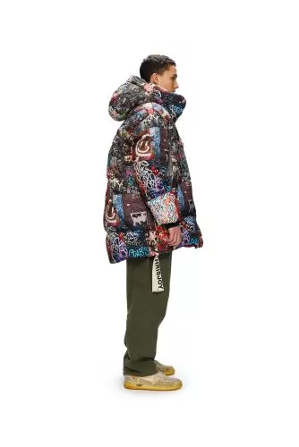 Nylon puffy jacket with graffiti print