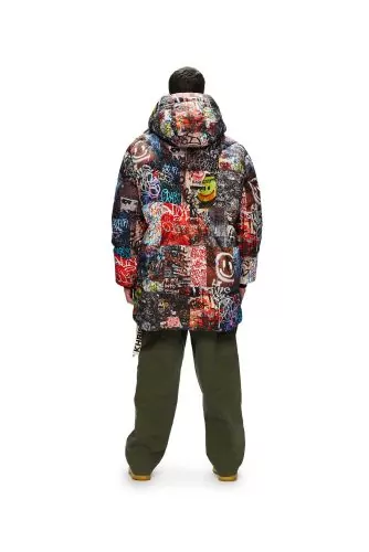 Nylon puffy jacket with graffiti print