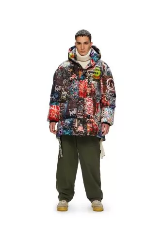 Nylon puffy jacket with graffiti print