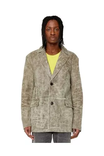 Cracked leather jacket with tailored collar LS