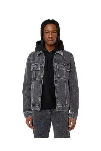 Denim jacket with zip and pockets