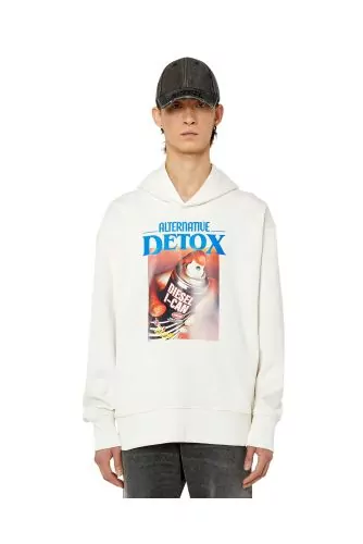 Hoodie Diesel blanc avec image "Detox Spray" pour homme