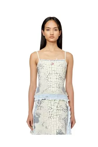 Cotton jersey top with straps and flocked crocodile print