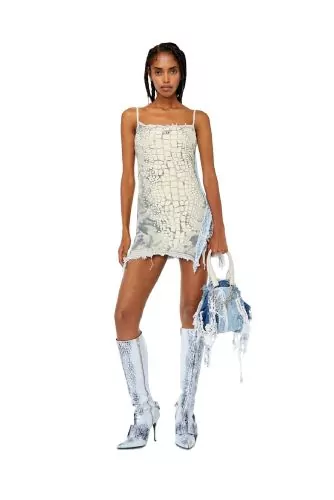 Cotton jersey strapless dress with crocodile flocked print