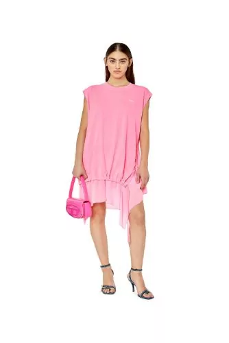 Sleeveless crew neck dress with chiffon panels