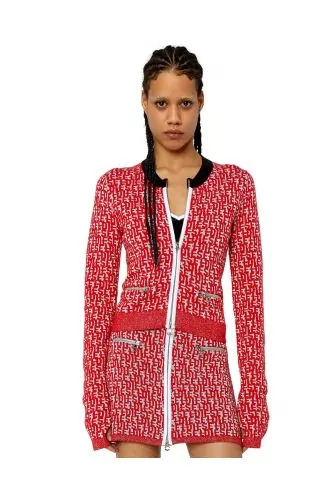 Cardigan en tricot avec bord-côte et motif logo