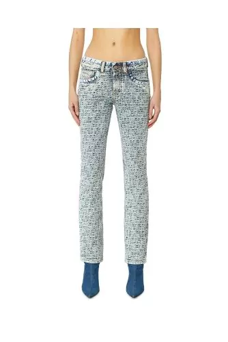 Jean taille basse en denim avec logo en jacquard