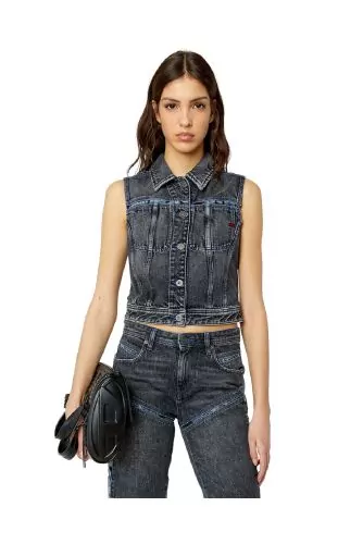 Veste en jean sans manches avec inserts en dentelle