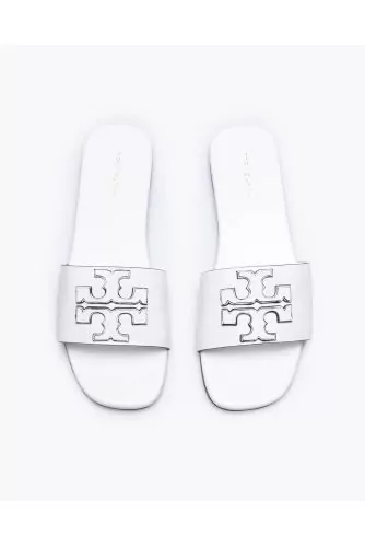 Mule Tory Burch ivoire, une bande, logo et semelle cuir