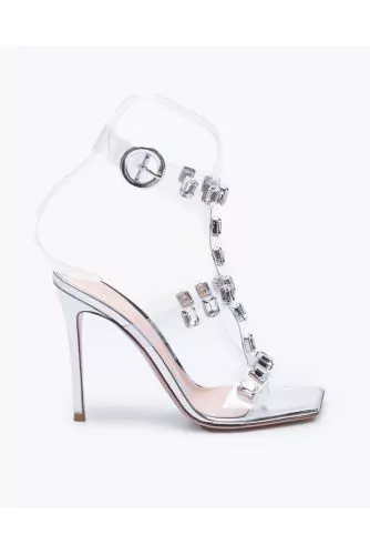 Plexi and leather sandals with rhinestone bands 150