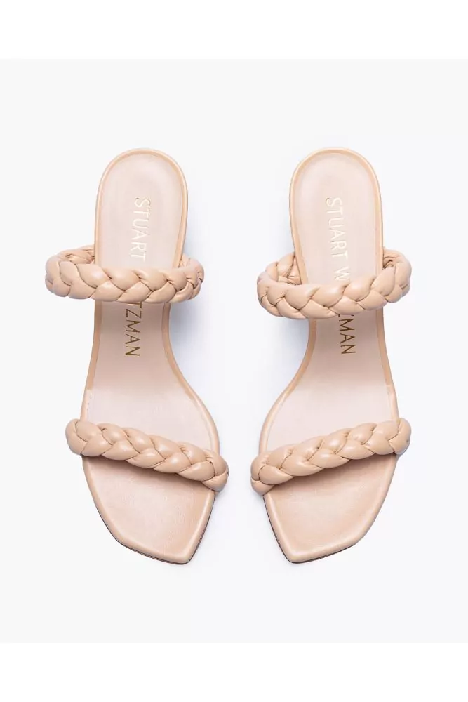 Stuart Weitzman Beige nappa leather heeled mules with braided bands for women