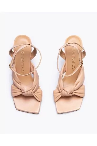 Sandale Stuart Weitzman naturel, 2 bandes nouées, talon 100, semelle cuir