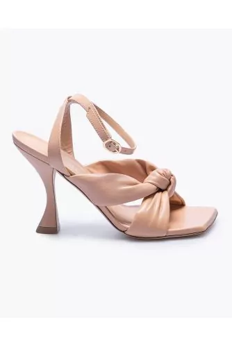 Sandale Stuart Weitzman naturel, 2 bandes nouées, talon 100, semelle cuir