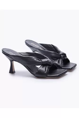 Heeled mules in nappa leather with tie bands