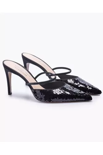 Satin cut-shoes with back strap and sequins