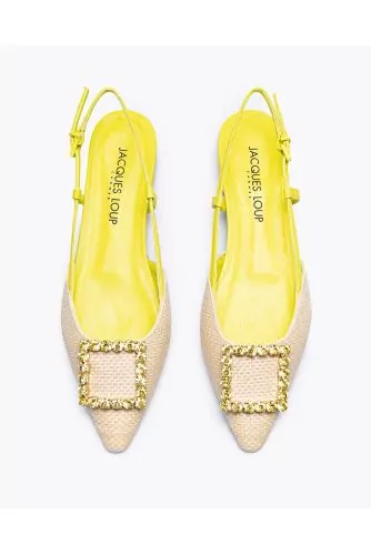 Nappa leather and raffia cut-shoes with rhinestones