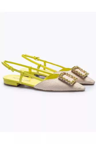 Nappa leather and raffia cut-shoes with rhinestones