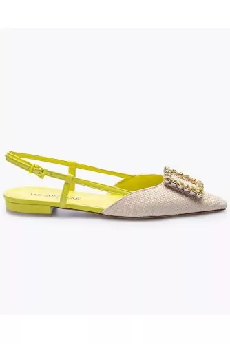 Nappa leather and raffia cut-shoes with rhinestones