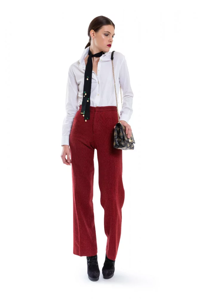 Pantalon en laine avec coupe droite 40 rouge