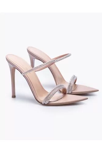 Mule Gianvito Rossi naturel 3 brides, strass, talon 150