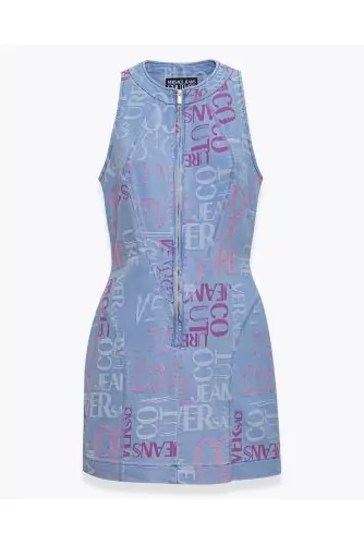 Stretch denim dress with jacquard logo