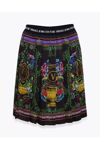 Pleated viscose skirt with elastic waist