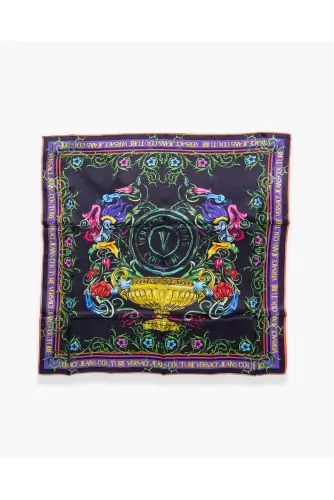 Square silk scarf with Garden print - small size