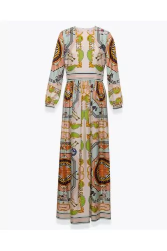 Long silk dress with carousel print LS