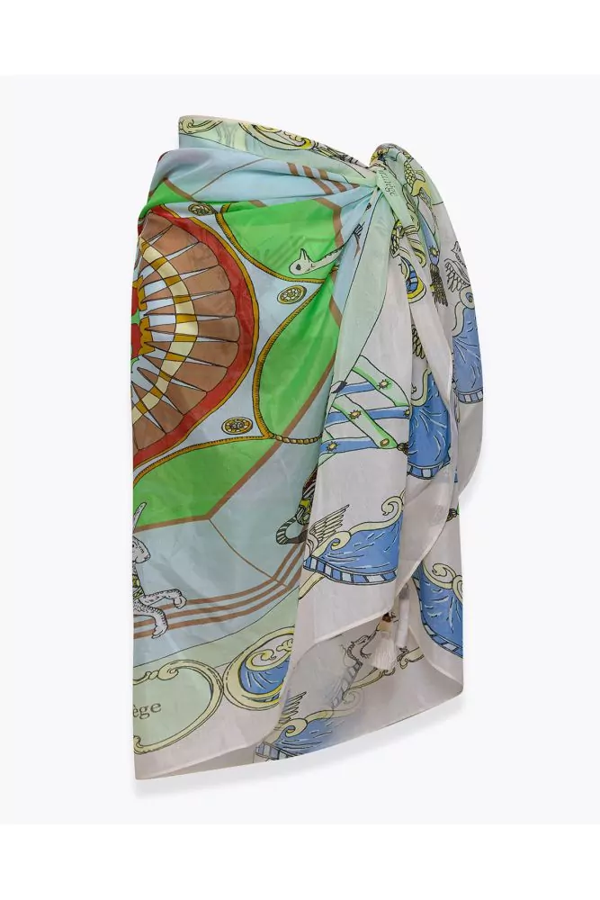 Cotton and silk voile sarong with carousel print and tassels