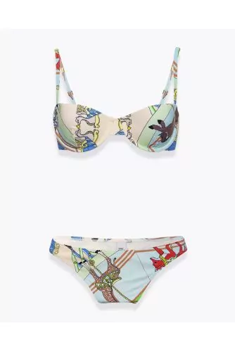 Two-piece swimming costume with multicolored print