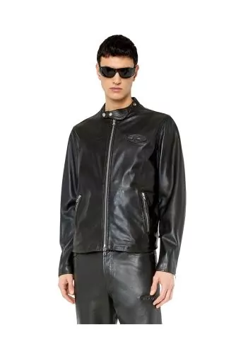 L-Metal - Blouson motard en cuir avec zip et logo