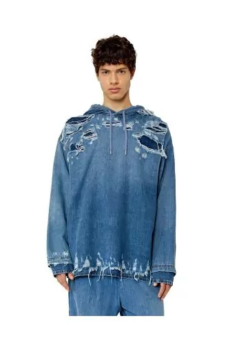 Modal cotton hoodie with parts devoured like lace