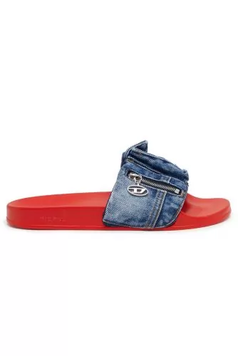 SA-Mayemi-Pk - Rubber mules with denim straps