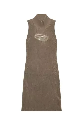 Mesh dress with neckline and metal logo