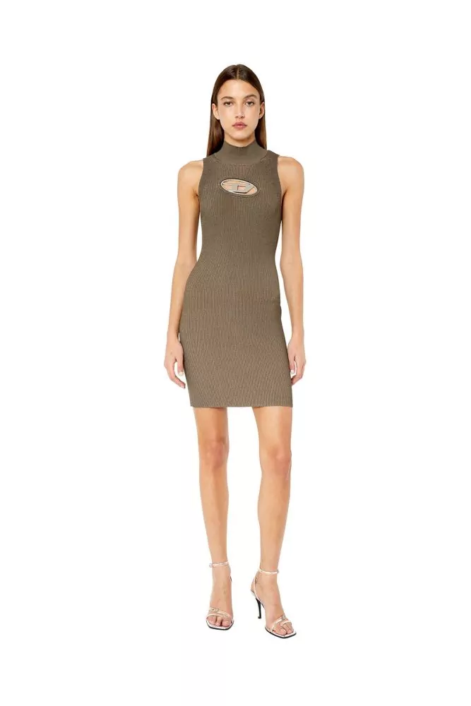 Mesh dress with neckline and metal logo